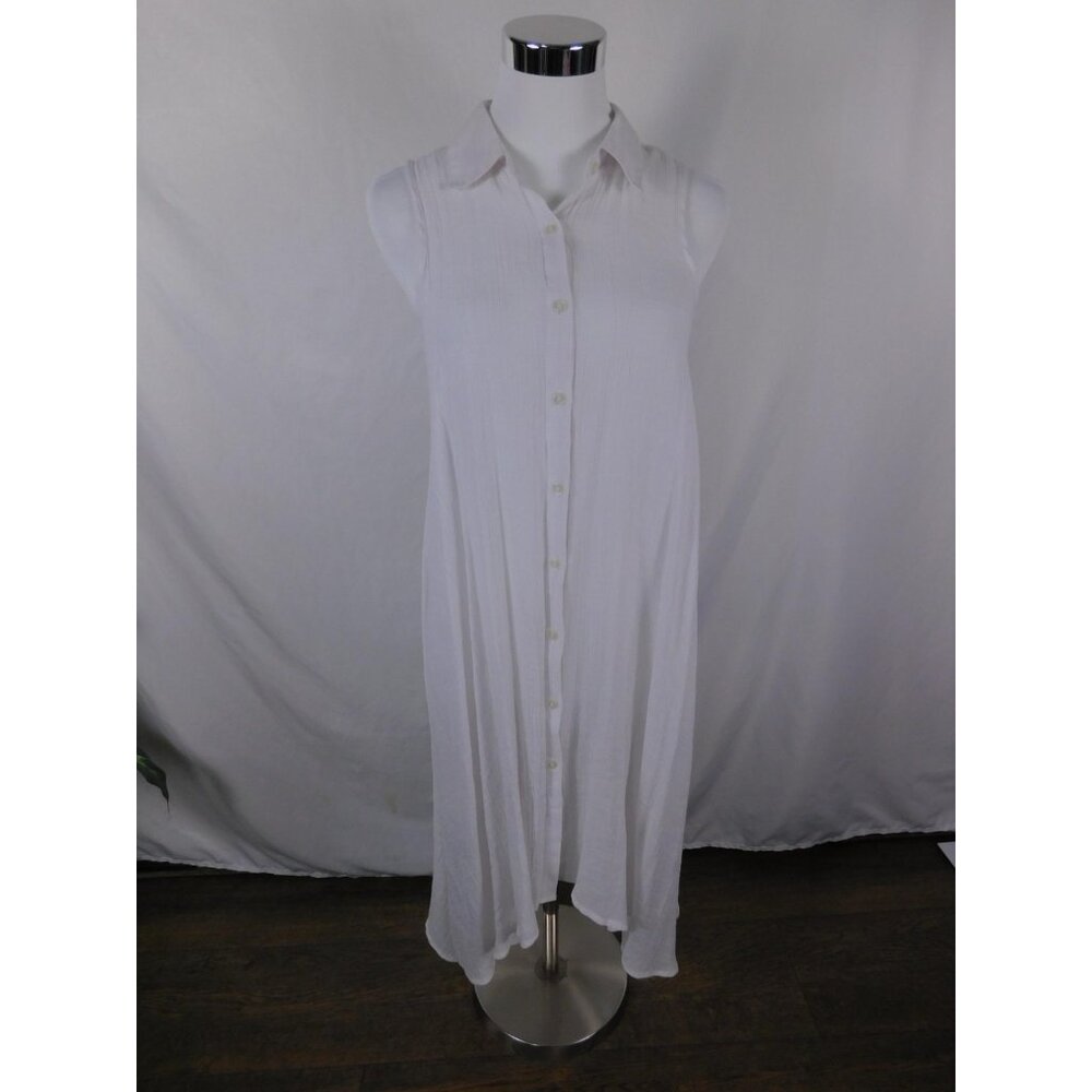 Mlle Gabrielle Shirt Dress Womens Small White Sleeveless Button Front Maxi
